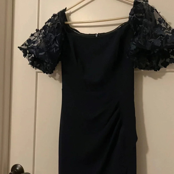Xscape - Off-The-Shoulder Floral-Sleeve Gown - Navy Blue - Size 4P - EUC!! - Picture 13 of 16